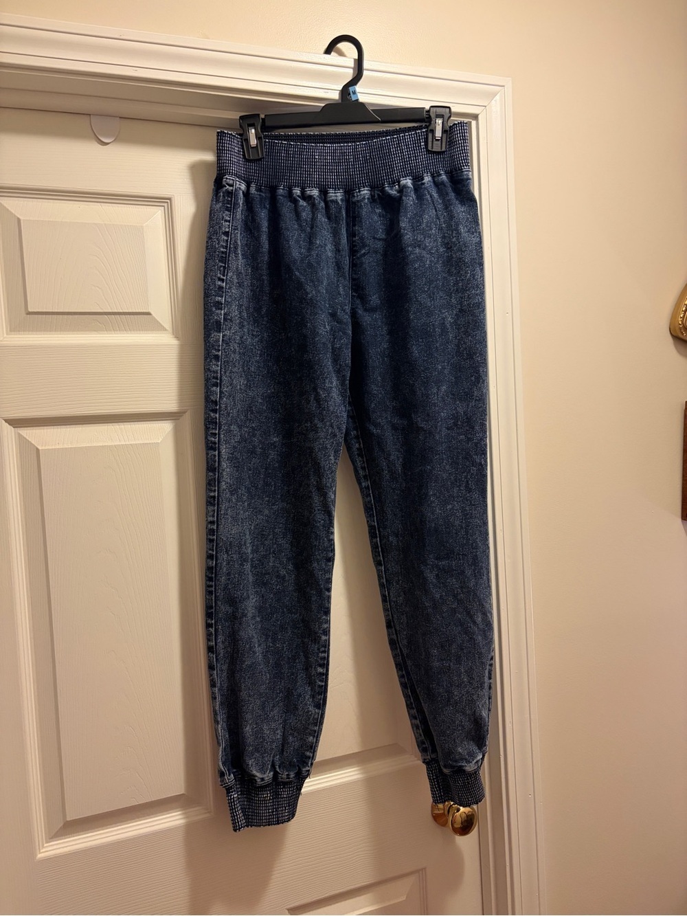 High-Rise Dark Blue Women’s Jeggings with Knit Waistband- joggers